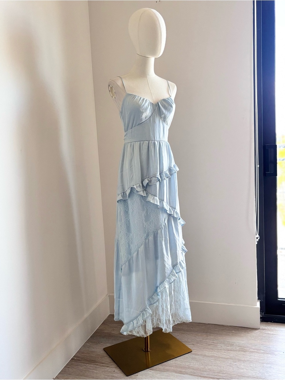 Francesca's Collections Powder Blue Ruffle Lace Maxi Dress - Picture 4 of 8